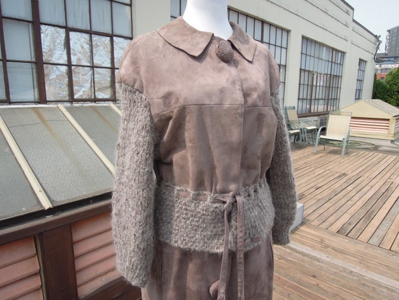 Vintage 50s 60s Dusty Lavender Beige Suede Wool Sw