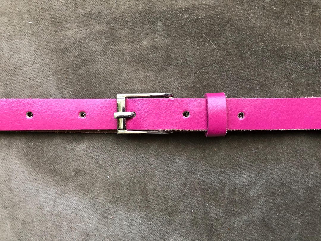 70s 80s Super Skinny Thick Leather Belt Dark Pink Magenta  display picture 2