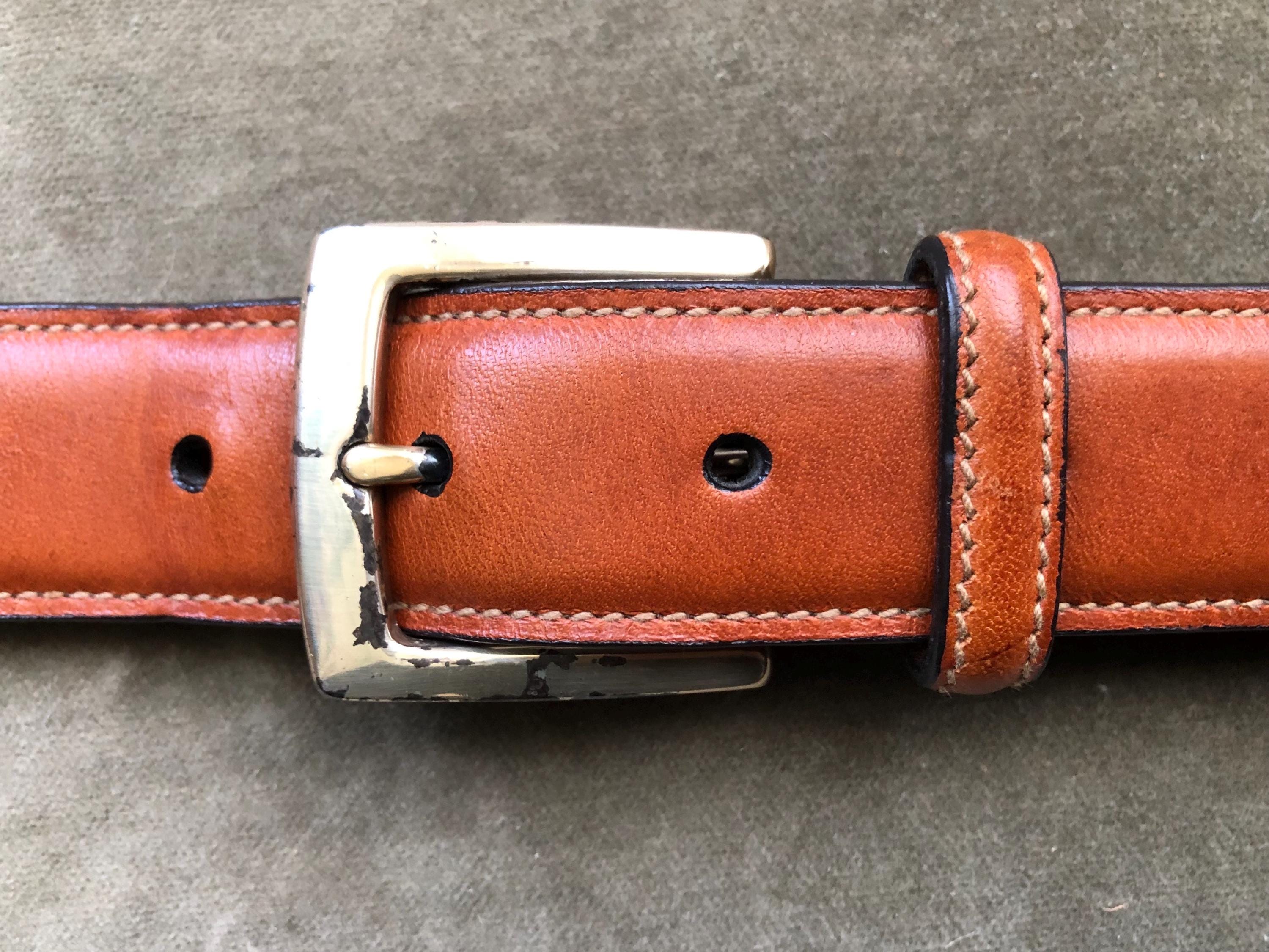 90s Butternut Cognac Tan Leather Simple Mens Dress Belt S M L 32
