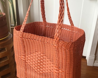 Guatemalan Recycled Plastic Handmade Hand Woven Tote Bag Basket Handbag Purse Terracotta Clay Brown Guatemala Palorosa Shoulder Boho Shopper