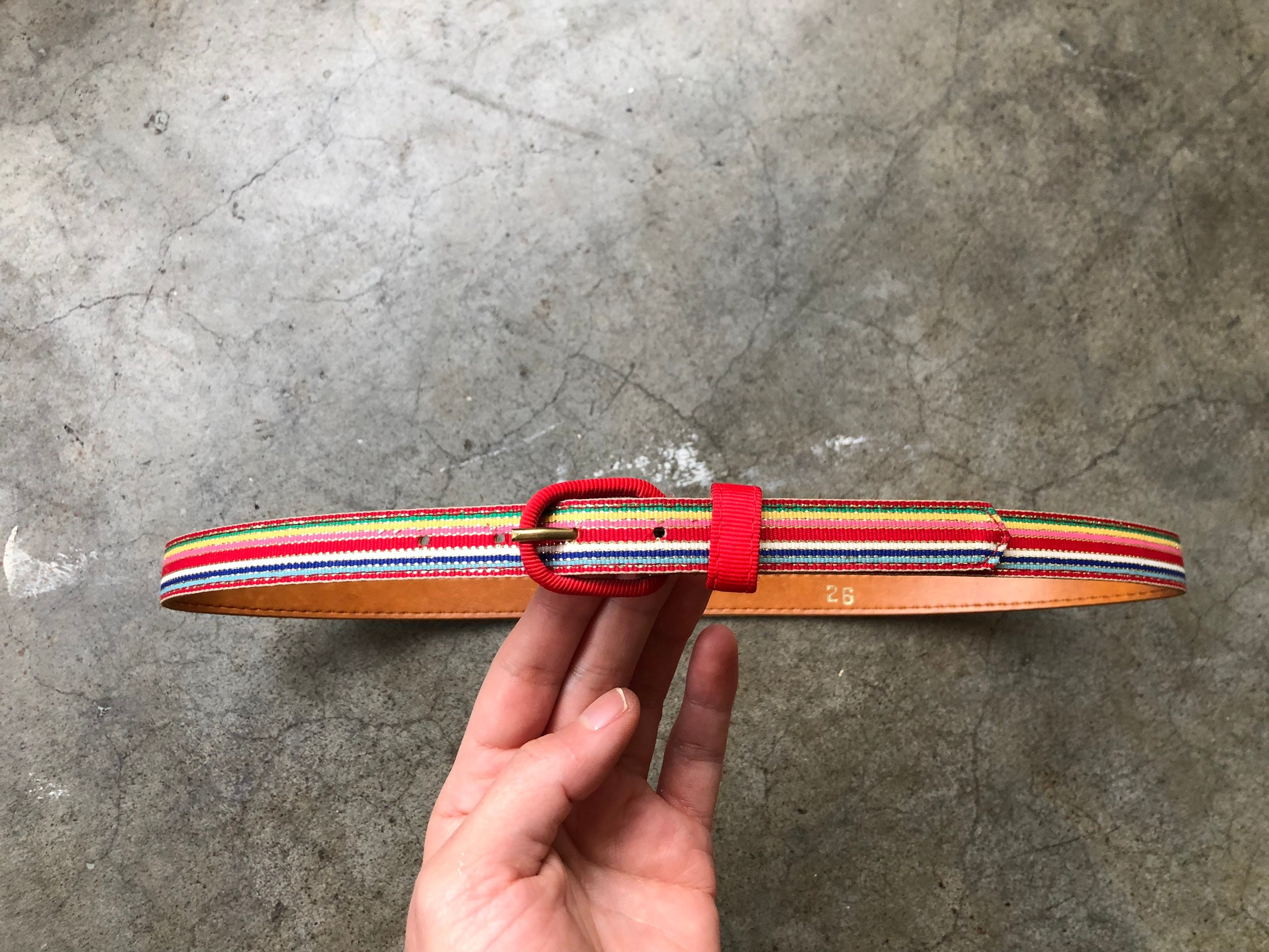 Vintage handmade preppy colorful striped woven grosgrain ribbon belt rainbow Retro 60s 70s Rainbow Woven Grosgrain Ribbon Fashion Belt  main image 3