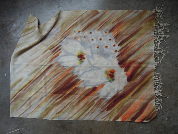 Soft Wool Lightweight Sheer Cream watercolor Flor… - image 6