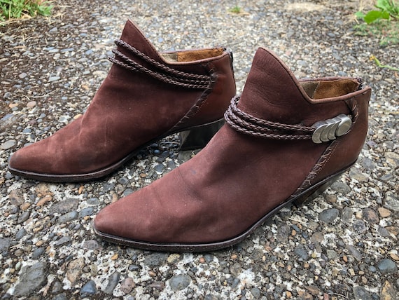 90s Italian Dark Brown Suede Leather Via Spiga We… - image 2