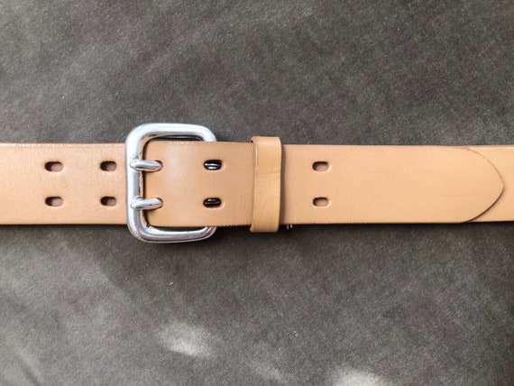 90s Tan Thick Leather Wide Heavy Duty Belt S M bo… - image 7