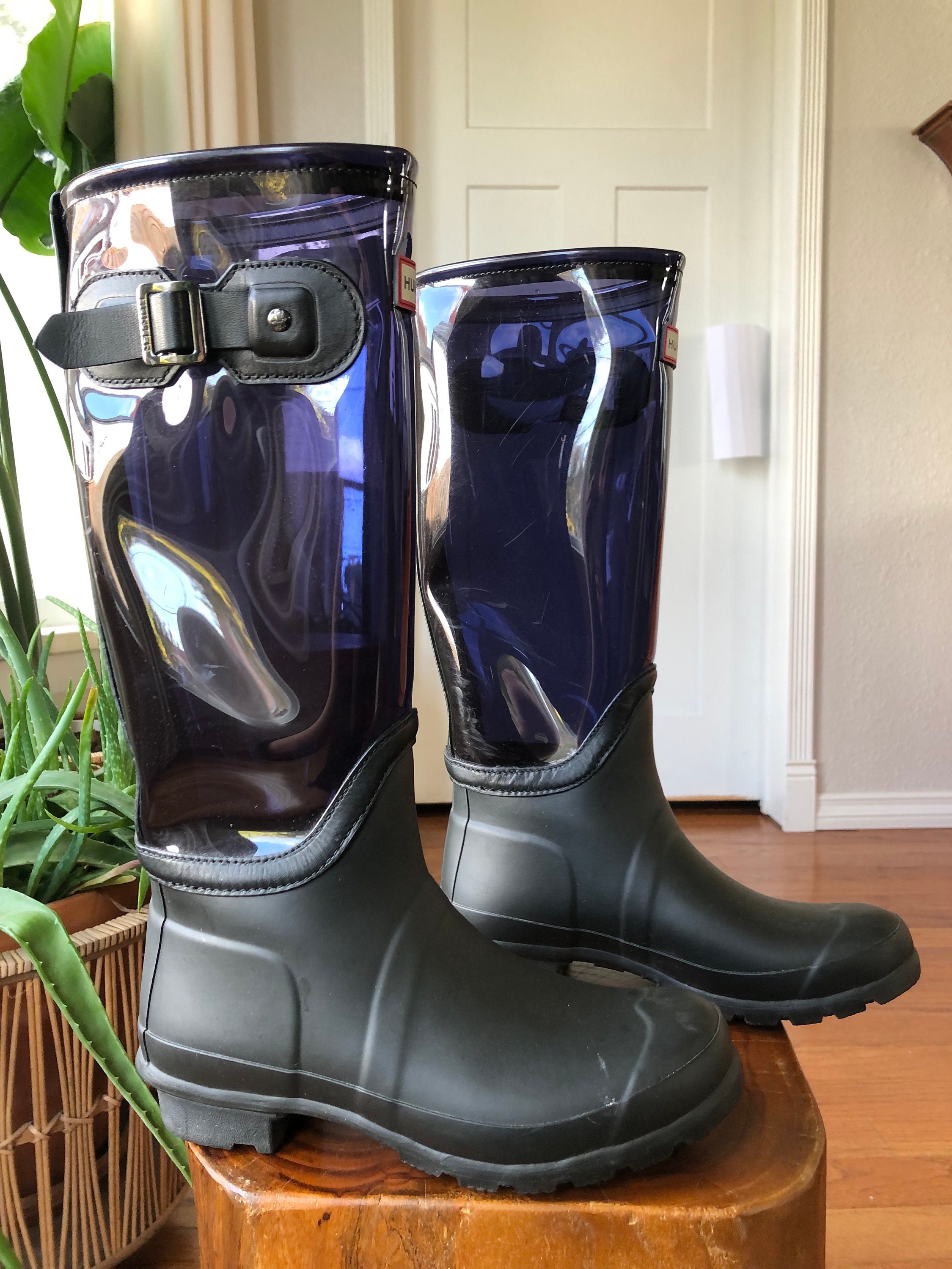 Rust Pvc Welly Hunter Black Indigo Dark Blue Clear Vinyl PVC Rubber Tall Knee Rain ...