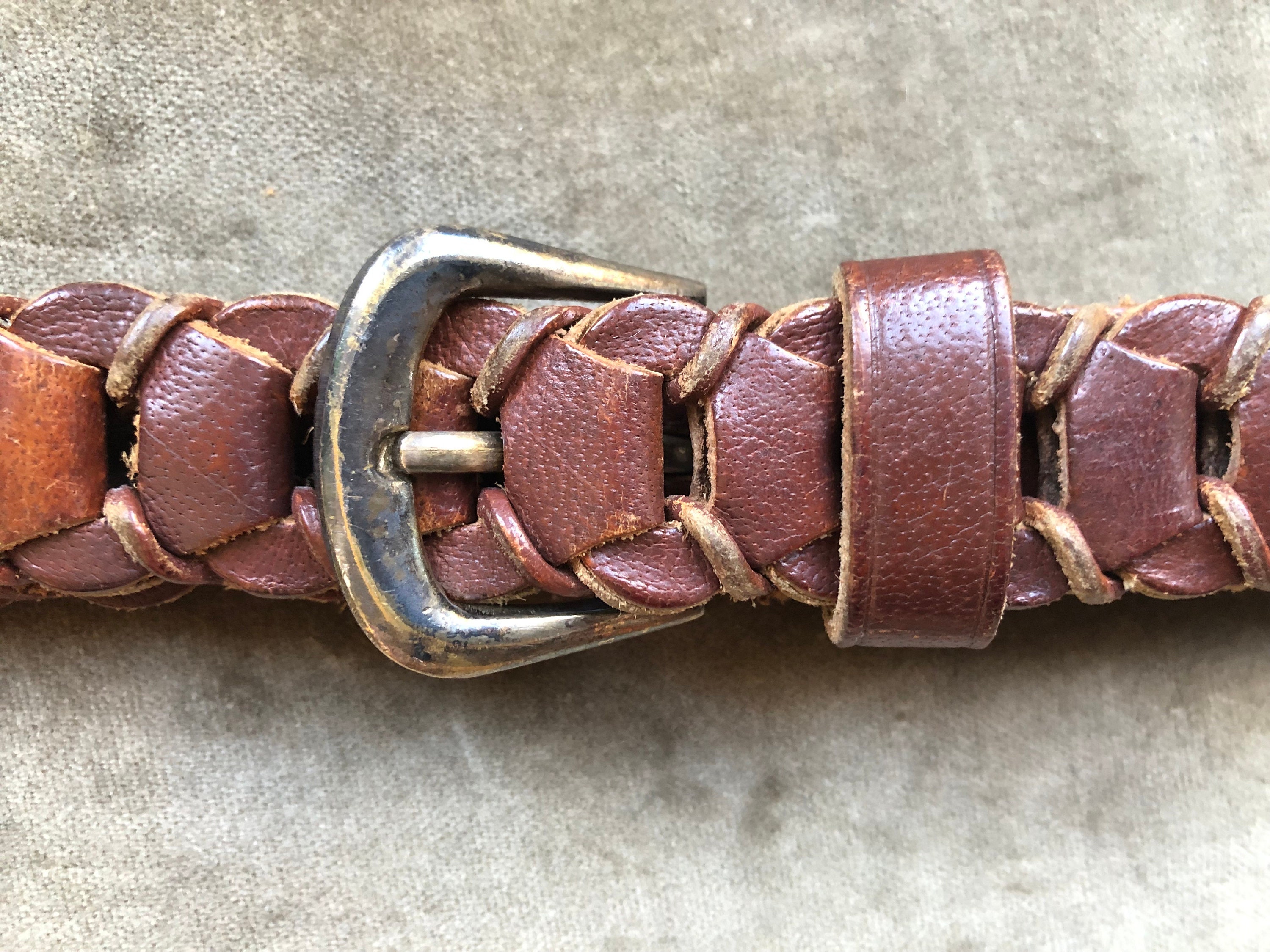 Ceinture Vintage Années 80 En Cuir Marron - Longueur 80/90 Cm - Boucles Acier - Largeur 4 Cm - Mixte