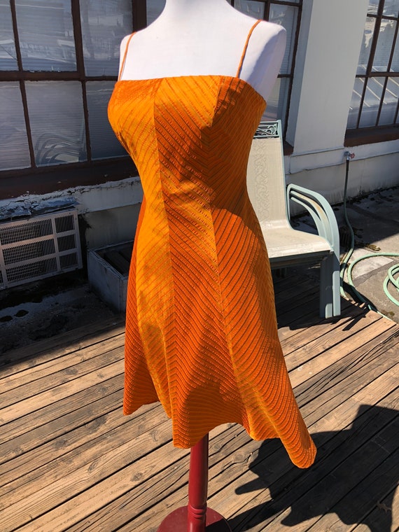 90s Orange Silk Dress Short Mini Slip Gown 1990s … - image 5