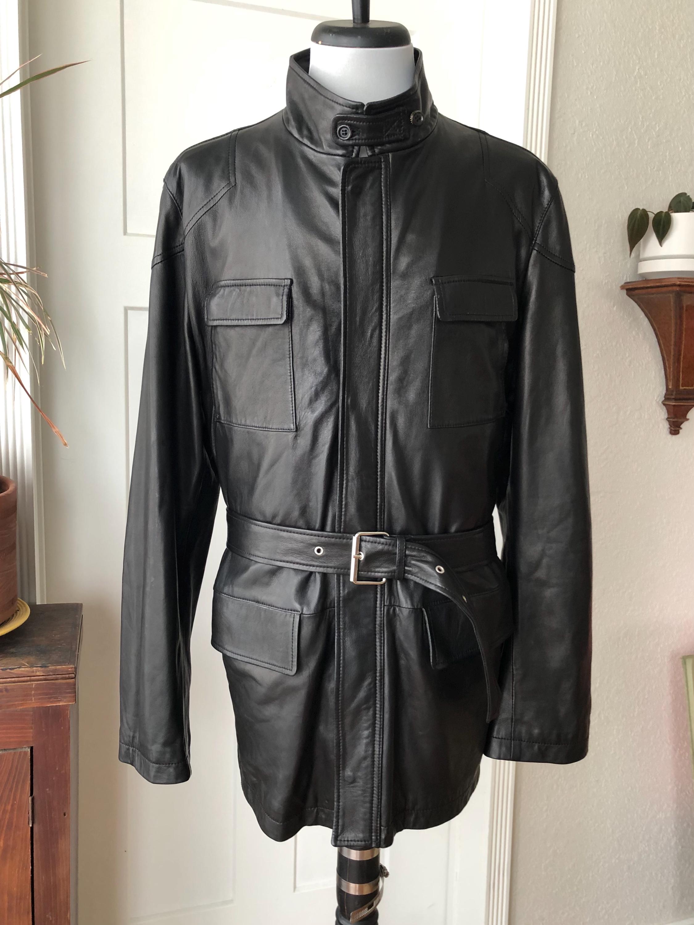 Mens Fratelli Rossetti Soft Black Leather Zip Field Jacket Trench