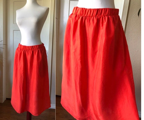 80s Silk Vibrant Coral Red Bright Lightweight Bre… - image 1