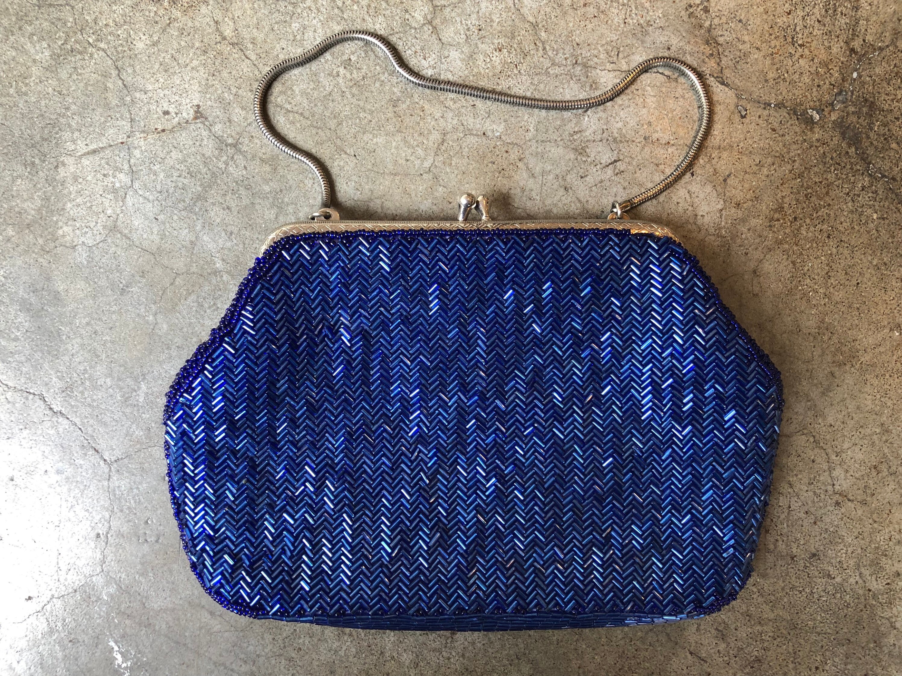 Vintage 90's Navy Blue Beaded Purse