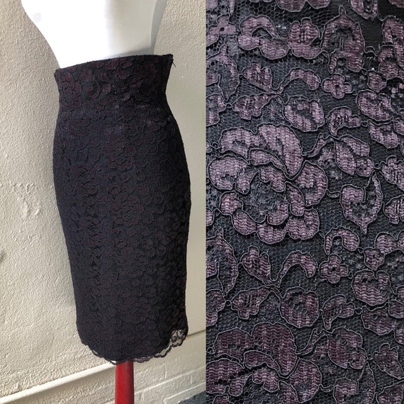 90s Floral Black Plum Lace Sheer Layered Fitted P… - image 2