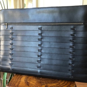 Karl Lagerfeld Vintage Couro Preto Masculino Pasta Atacado Pasta para Documentos Pochette 1990s y2k Vintage Grande Bolsa de Mão Tecida