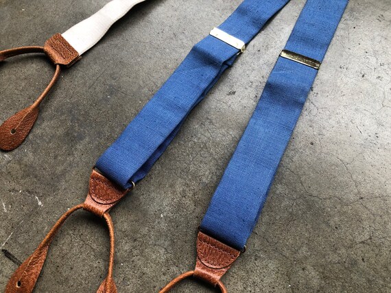 Retro Burgundy Woven Grosgrain Ribbon Green Pin Stripe Ribbon Tan Leather Adjustable Braces Suspenders Button On Vintage 90s 1990s Menswear