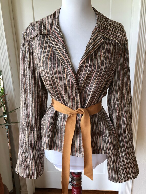 Raw Silk Blend Woven Striped Boho Lightweight Rib… - image 6