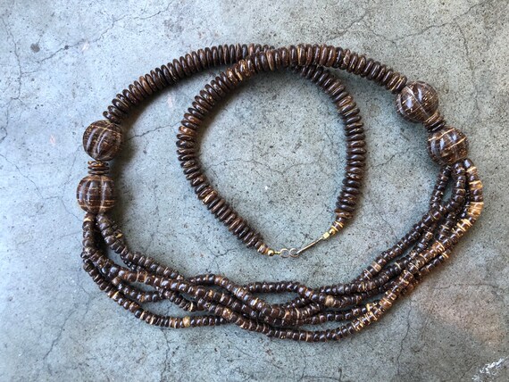 Boho Coconut Shell Beaded Necklace Hawaiian Tropi… - image 5