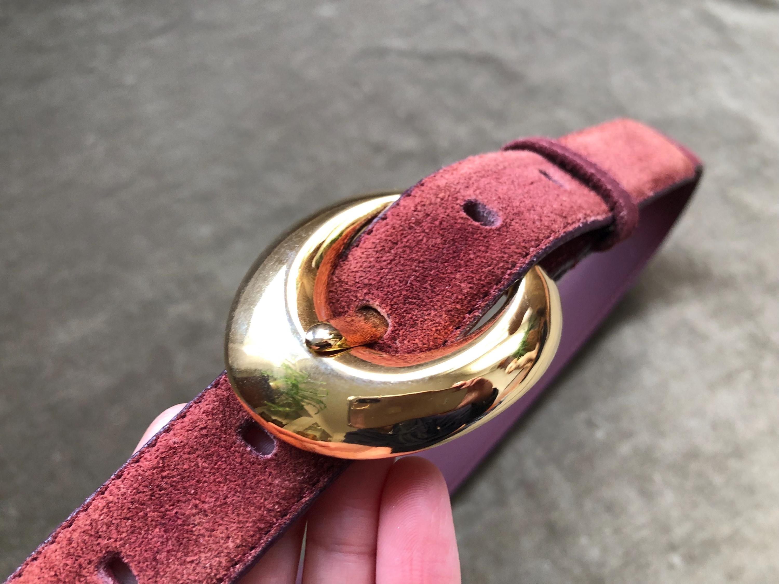 80s Burgundy Suede Leather Skinny Fashion Retro Belt Size  display picture 2