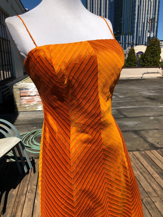 90s Orange Silk Dress Short Mini Slip Gown 1990s … - image 6