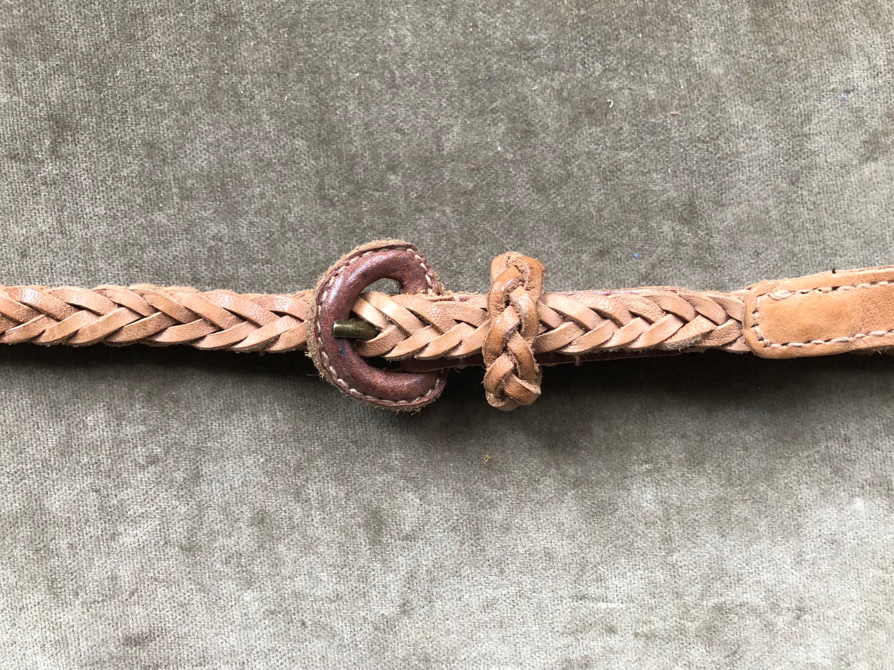 90s Skinny Natural Leather Rope Woven Belt Adjustable Sash 