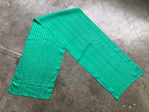 Oscar de la Renta Green Silk Woven Satin Striped … - image 2