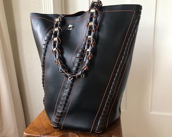 PROENZA SCHOULER Black Leather Hex Bucket Shoulder Bag