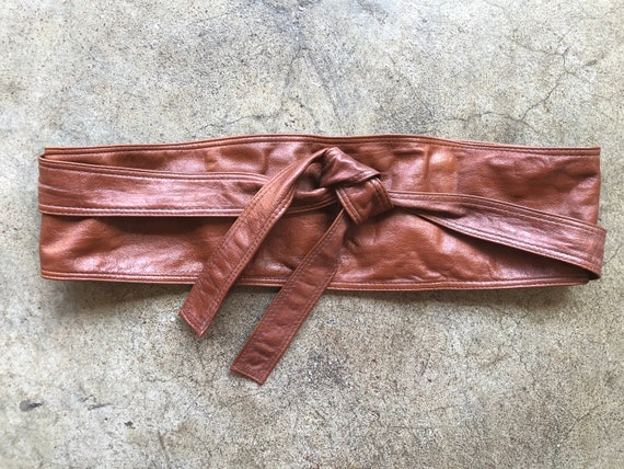 70s Brown Wide Thin Leather Sash Tie Fashion Belt… - image 8