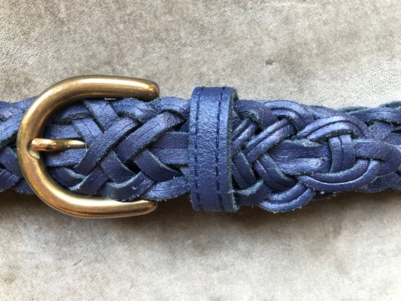 80s Argentina Dark Navy Blue Leather Woven Belt T… - image 9