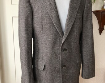 70s 80s Wool Glen Urquhart Plaid Tweed Flannel Woven Blazer