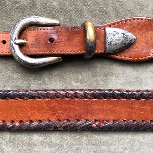 Whipstitch 90s Black Leather Belt Textural Vintage Suede Brass Hardware L 90 main image 4