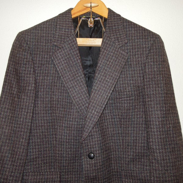 Vtg Gorgeous Tweed Houndstooth Blazer Jacket Fabric Loomed in Great Britain 40 Short