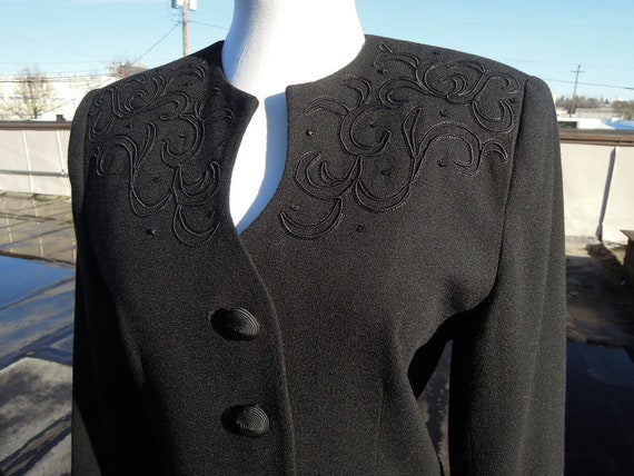 Vtg 40s insp black wool woven Suit Blazer fitted c