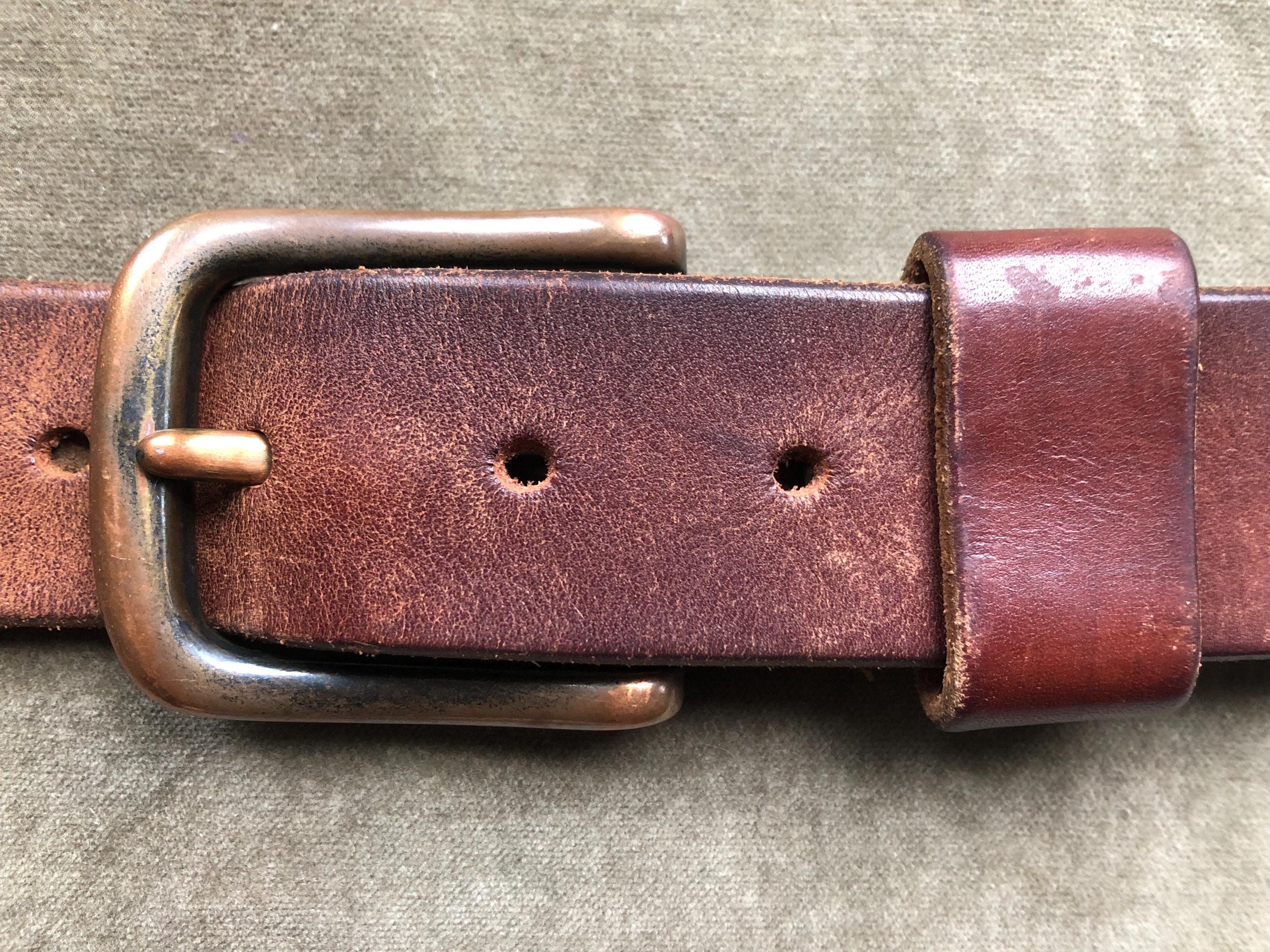 90s Thick Brown Leather Heavy Duty Belt 1990s Vintage M L XL