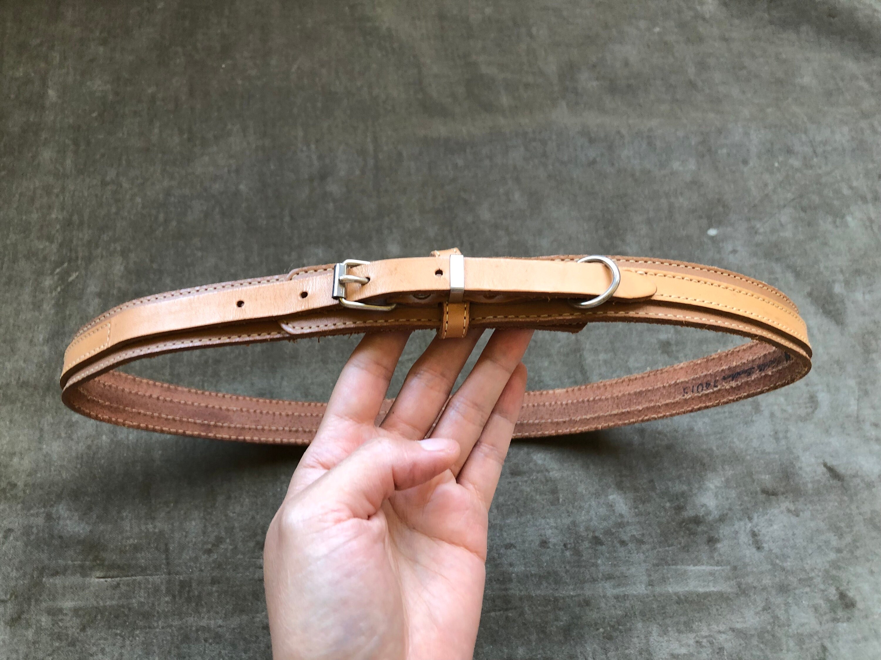 Rustic Slim Ranger Leather Natural Tan Thick Western Belt  display picture 2