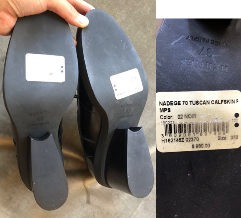 Auth HERMÈS Black Tuscan Calfskin Nadege 70 Leather Lace up Derby