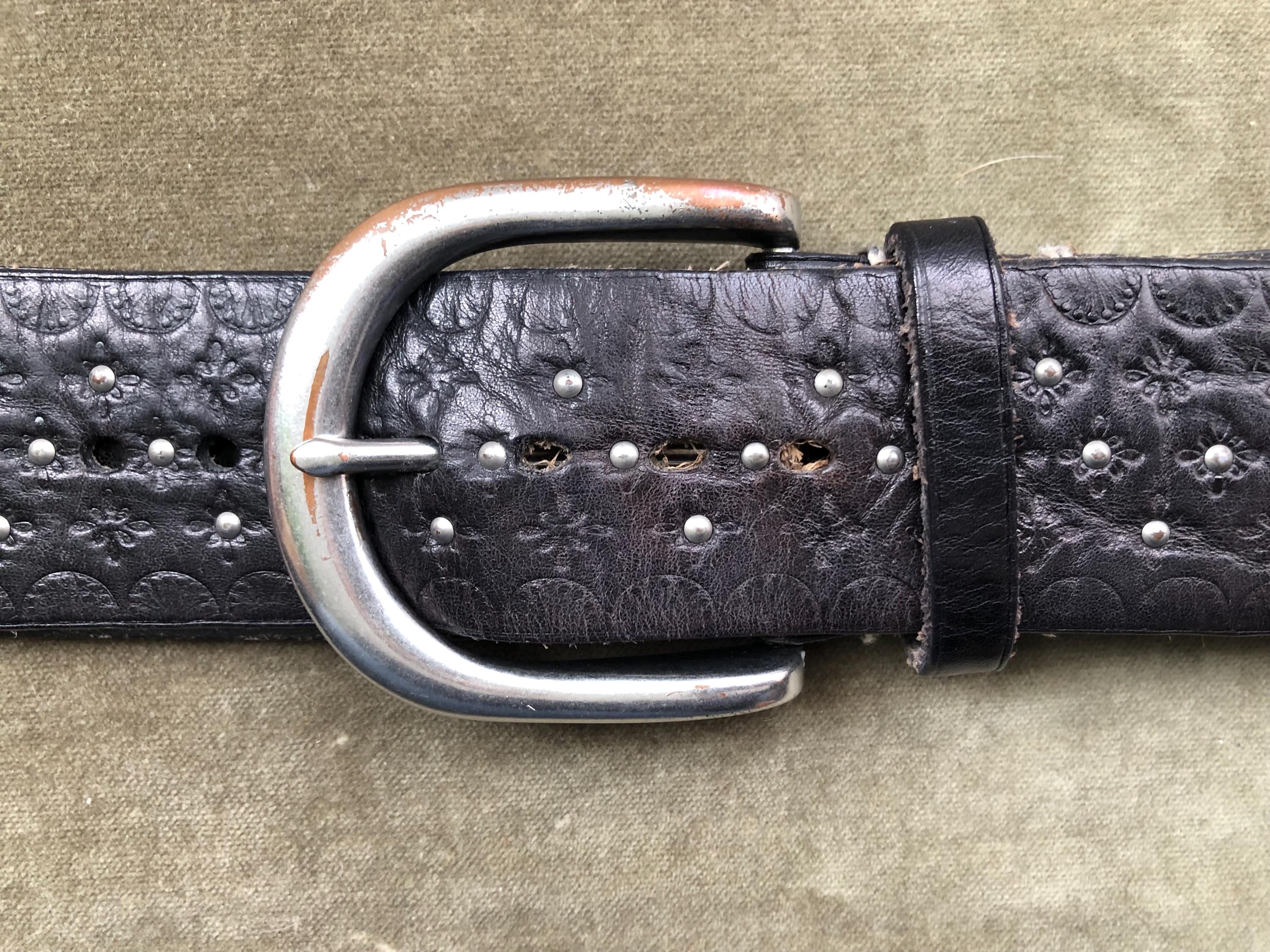 Lauren‎ Ralph Lauren Studded Leather Belt Western Boho Brass Buckle Black L RRL Ralph Lauren × Vintage RRL Double RL Distressed Studded  main image 2