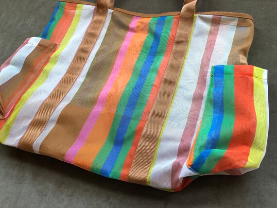 Large Sheer Mesh Candy Rainbow Stripe Retro See T… - image 2