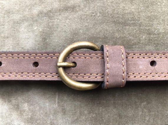 Y2k Skinny Soft Dusty Brown Suede Thick Leather Belt XS S 25  display picture 2