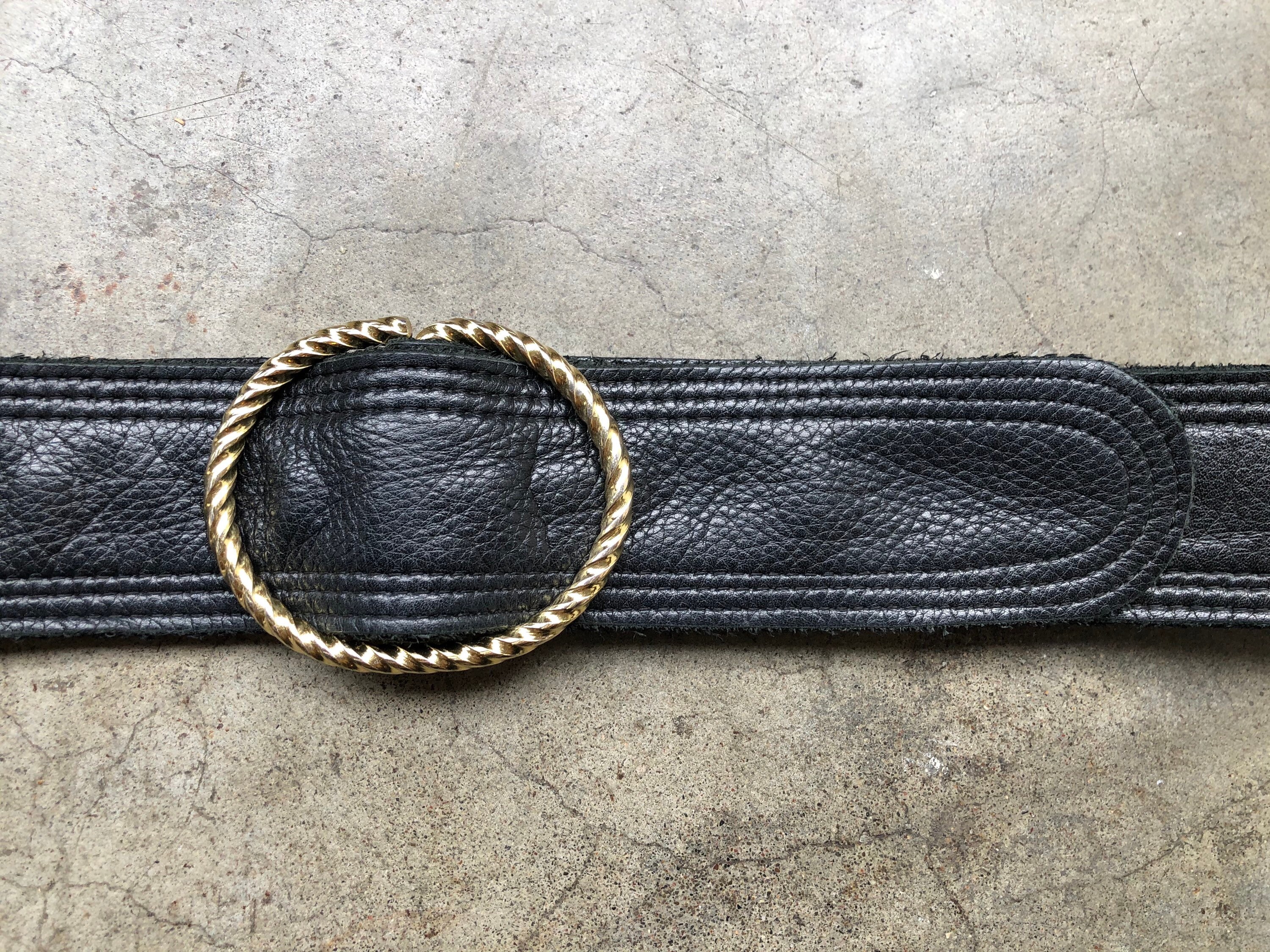 Vintage 80s 90s Wide Statement Belt Black Leather Gold Buckle Adjustable Disco 80s Gold Black Belt - Etsy main image 3