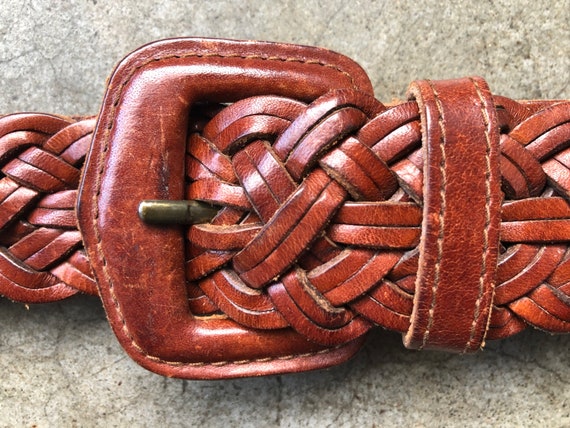 90s Dark Brown Leather Woven Belt Adjustable Vintage Size  display picture 1