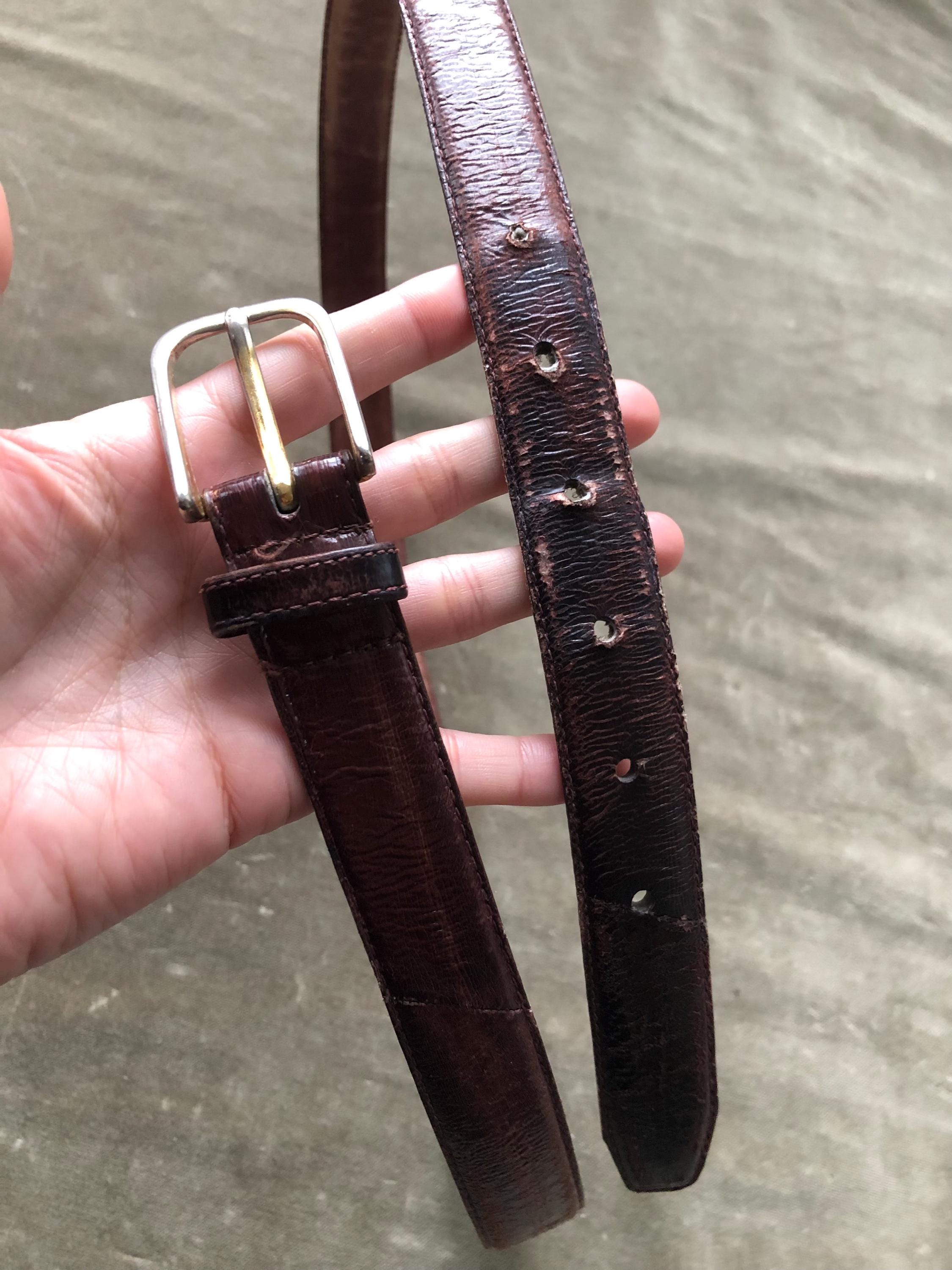 Vintage Eelskin Genuine Eel Skin Leather Belt Mahogany Red 