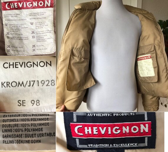 80s Chevignon Mens Quilted Down Puffer Short Jacket Zip up Beige