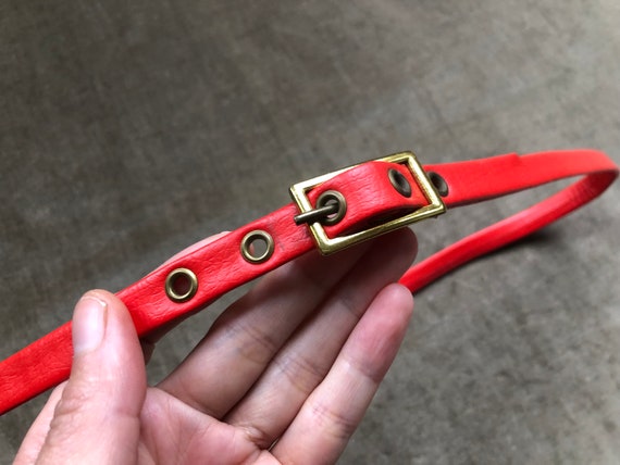 60s 70s Brass Buckle Skinny Light Bright Coral Re… - image 3