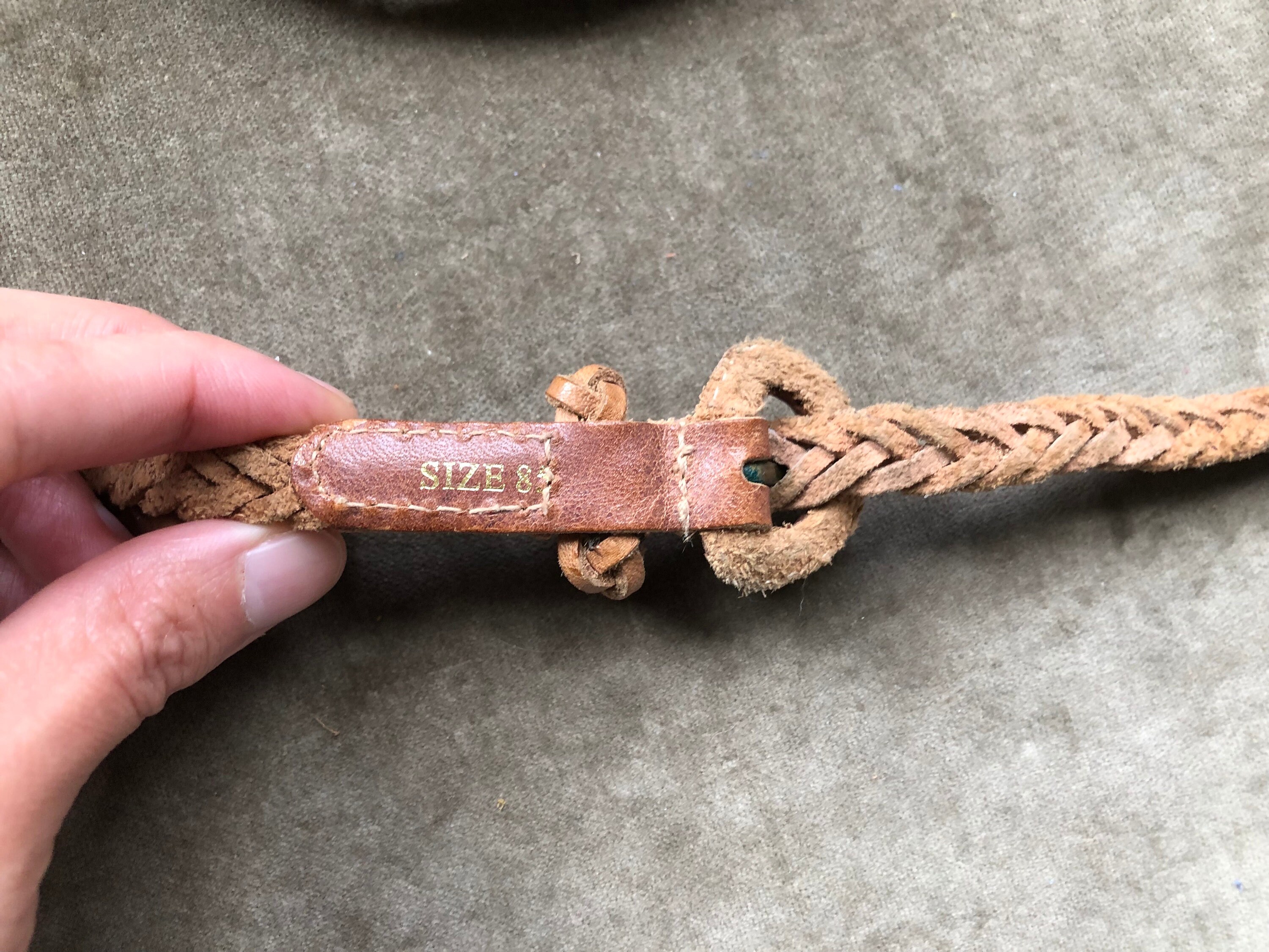 90s brown woven rope adjustable belt size small to large 90s Rustic Brown Leather Skinny Braided Woven Rope Belt Aged  main image 3