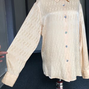 Zanella Italy Silk Drapey Satin Retro Geometric Woven Peach Nude Button
