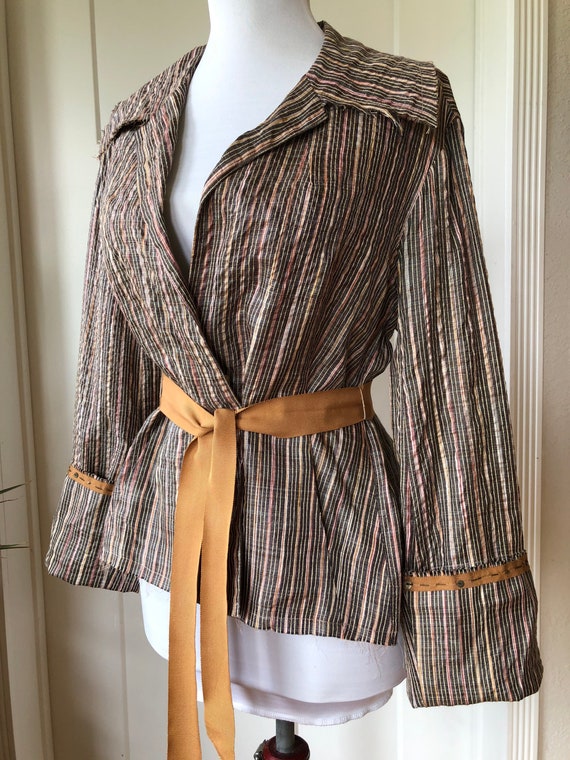 Raw Silk Blend Woven Striped Boho Lightweight Rib… - image 5