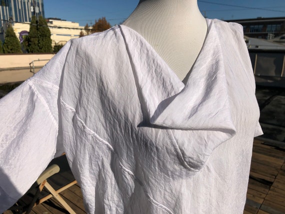 Asymmetric White Silk Linen Boho Thai Blouse Top … - image 7