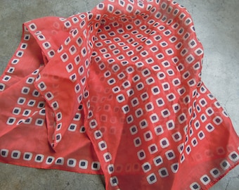 Retro red sheer dotted square mod Geometric Print Neck Scarf Silky square handkerchief 60s 70s japan Vintage Japanese Foulard 1960 1970s