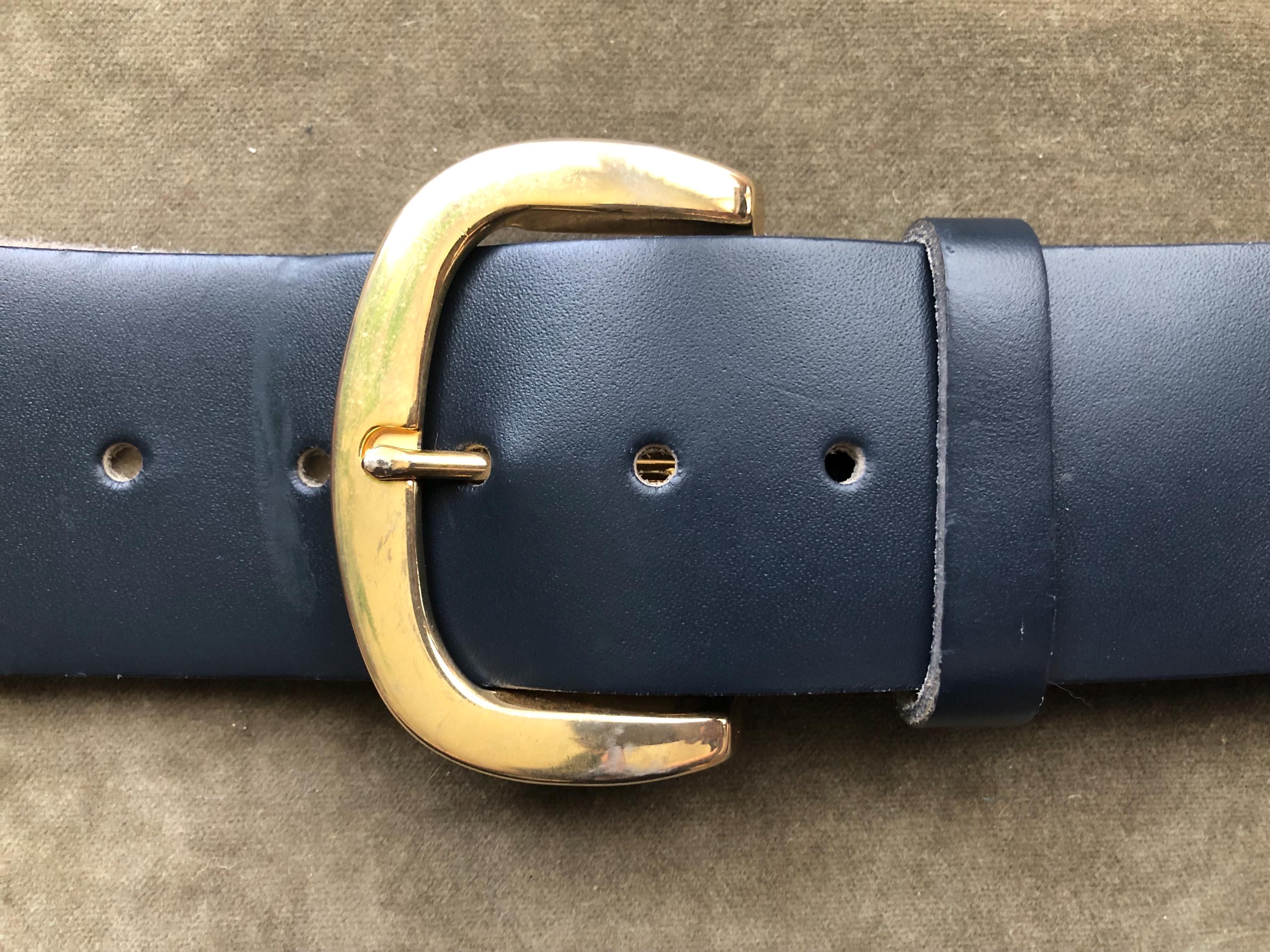 60s 70s vintage leather belt W29〜W34 60s 70s Heavy Duty Thick Wide Dark Blue Navy Matte Leather