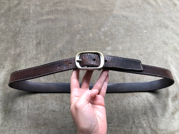 90s Slim Thick Dark Brown Leather Heavy Duty Belt… - image 4