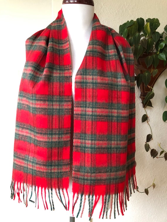 70s 80s Tartan Plaid Wool Woven Winter Neck Scarf… - image 2