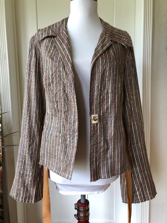 Raw Silk Blend Woven Striped Boho Lightweight Rib… - image 9